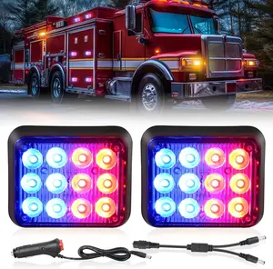 Nilight 12LED Magnetic Wireless Trailer Lights 2PCS Rechargeable Portable Hazard Beacon Work Light Red and Blue  Strobe Light for Trucks Trailers Vehicles Cars Bus Surface Mount plow truck