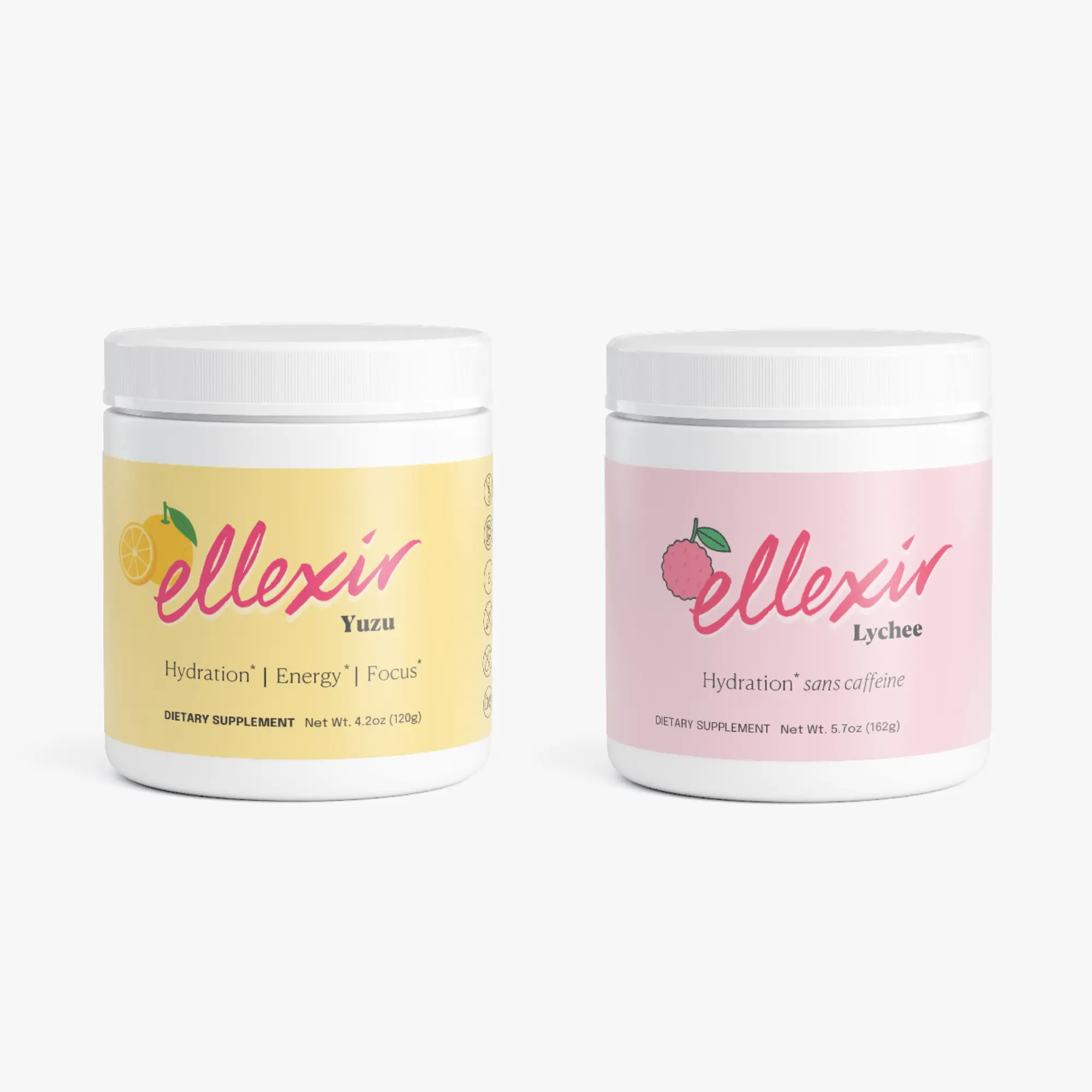 Ellexir Starter Duo Yuzu & Lychee Electrolyte  Hydration Powder Caffeine-Free Energy Focus Daily Recovery Magnesium Wellness Drink