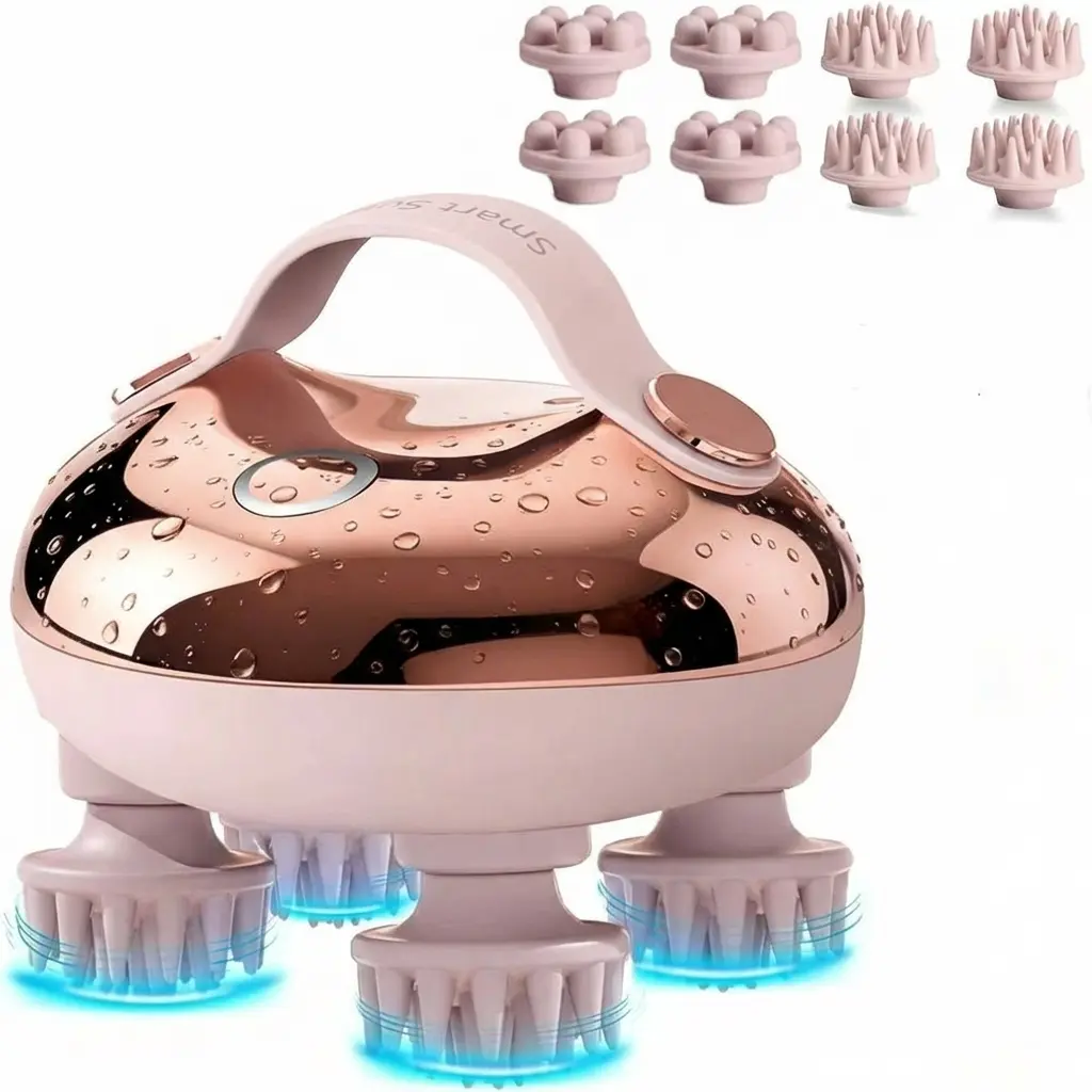 Electric Head Massager, Portable Self-care Scalp Spa Device, Rechargeable WaterproofScalp Massager with 8 Removable Massage Clawsfor Head Relax & Stress Relief Adjustable Relaxing Scalpmassager