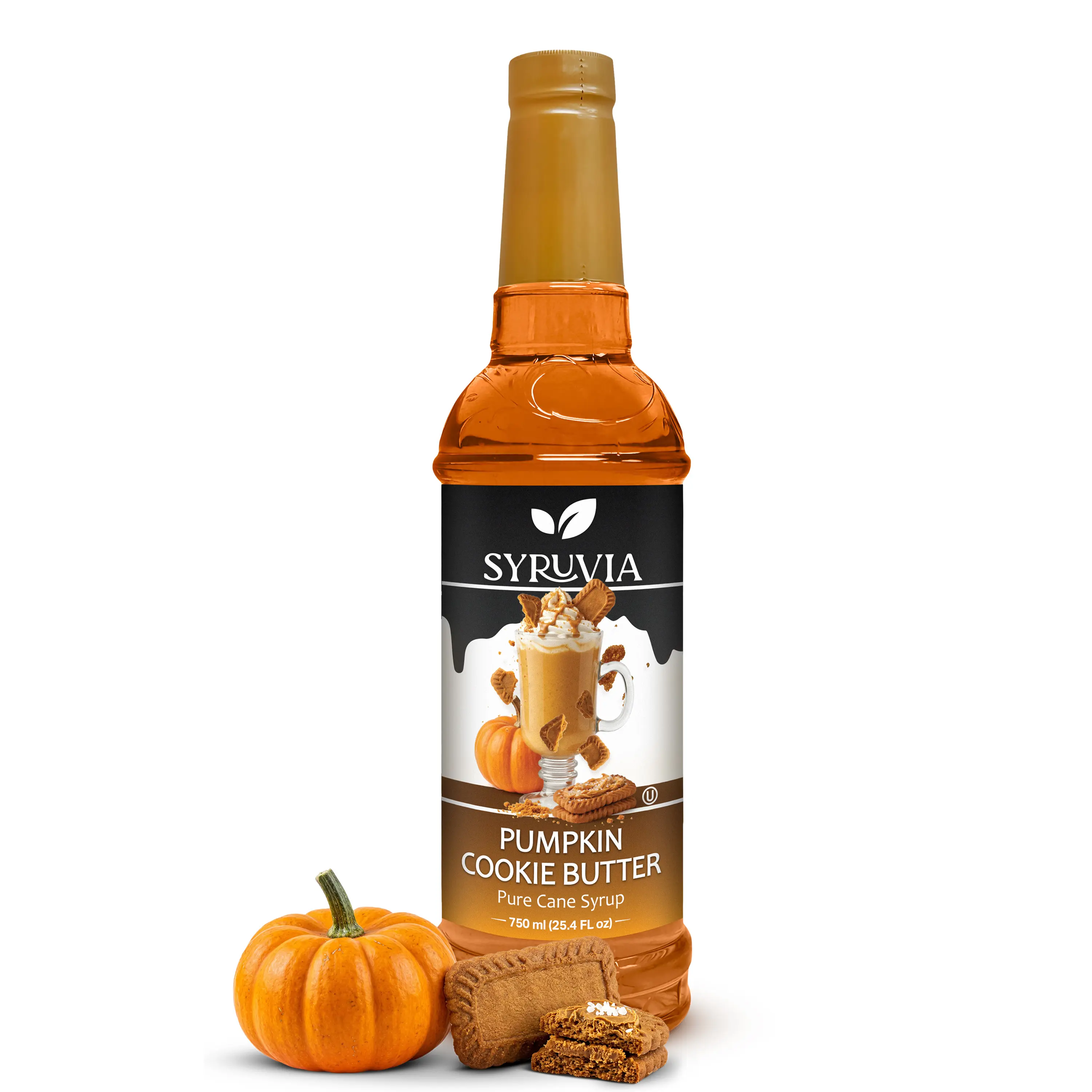 Syruvia Gluten-Free Pumpkin Cookie Butter Coffee Syrup - Plastic Bottle for Drinks, Lattes, Desserts - 25.4 fl oz for Restaurants, Parties
