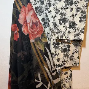 Pakistani Black Floral Cotton 3pcs Printed Salwar Kameez for Women - Casual Womenswear