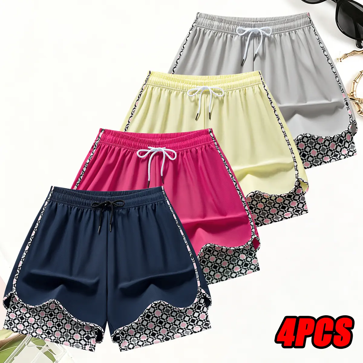 4-Pack, Summer Women'S Double-Layer Athletic Casual Shorts, Fitness Shorts, Cycling Shorts, Quick-Dry And Breathable, Suitable for Running, Exercise, Yoga, Gym Fitness,travel essentials,camping essentials