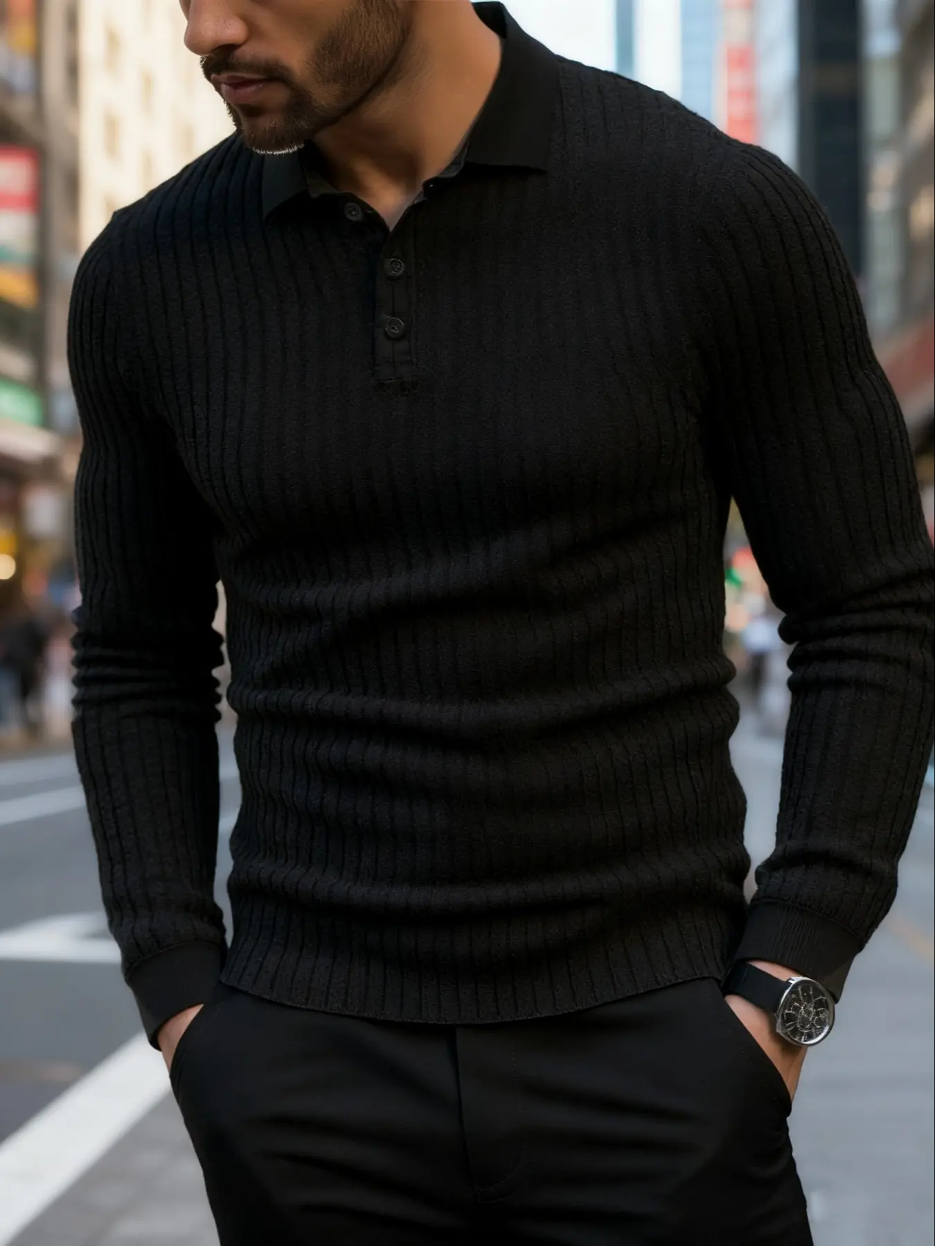 Men's Knit Polo Sweater, Slim Fit Business Casual Daily Commute, Warm Fitted Pullover, Fall & Winter Fashion