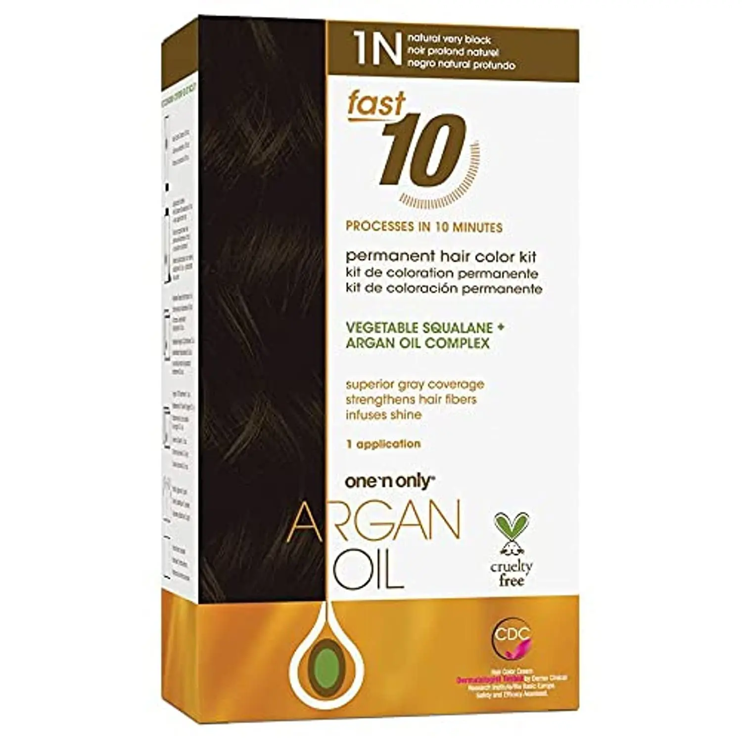 1 'n Only Fast 10 Permanent Hair Color (Pack-1, Unisex) - Nourishing Argan Oil Infused, Very Black 1N Hair Dye for Grey Coverage, Haircare Treatment