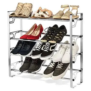 USTECH 4 Tier Patented Adjustable Shoe Rack Organizer - Expandable Storage | Portable, Heavy Duty, Free Standing Closet Shelf for Entryway | Metal Shoe Shelf for Adults | 16 Pairs of Shoes, Rubber Steel Cabinet