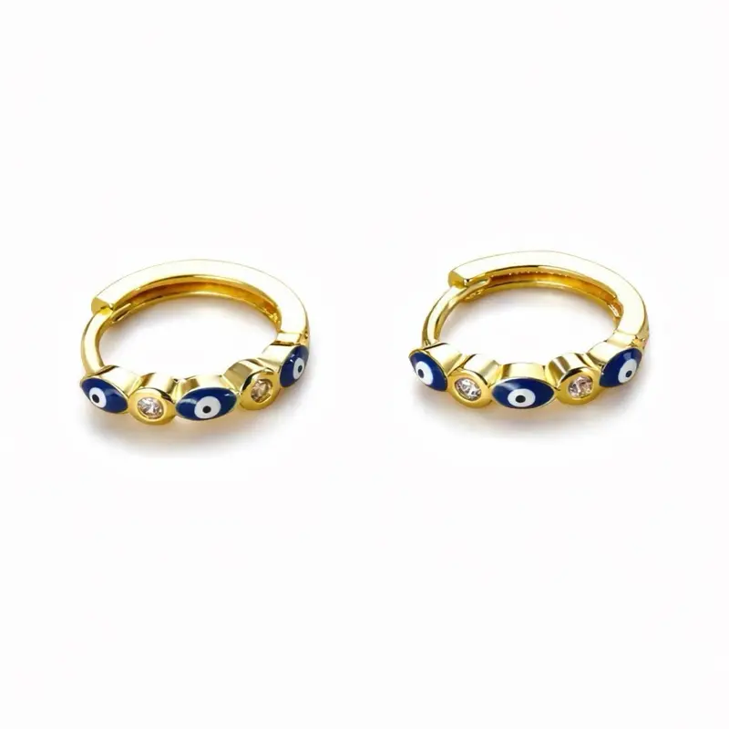 Mystique Minimalist Small Hoop Earrings with Evil Eye & Rhinestone 15mm Diameter High-Quality Laminated Finish Hypoallergenic Comfortable Daily Wear