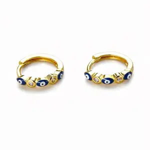 Mystique Minimalist Small Hoop Earrings with Evil Eye & Rhinestone 15mm Diameter High-Quality Laminated Finish Hypoallergenic Comfortable Daily Wear