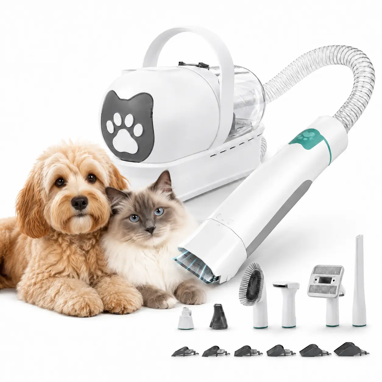 7-in-1 Pet Grooming Kit with Vacuum, Dog Clipper Set, Paw Hair Shear, Nail Polisher & 6 Trimming Combs