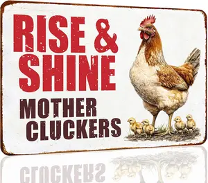 Vintage Chicken Decor Sign Rise And Shine Mother Cluckers For Home Chicken Coop Farm Fence Kitchen Bathroom Wall Decor