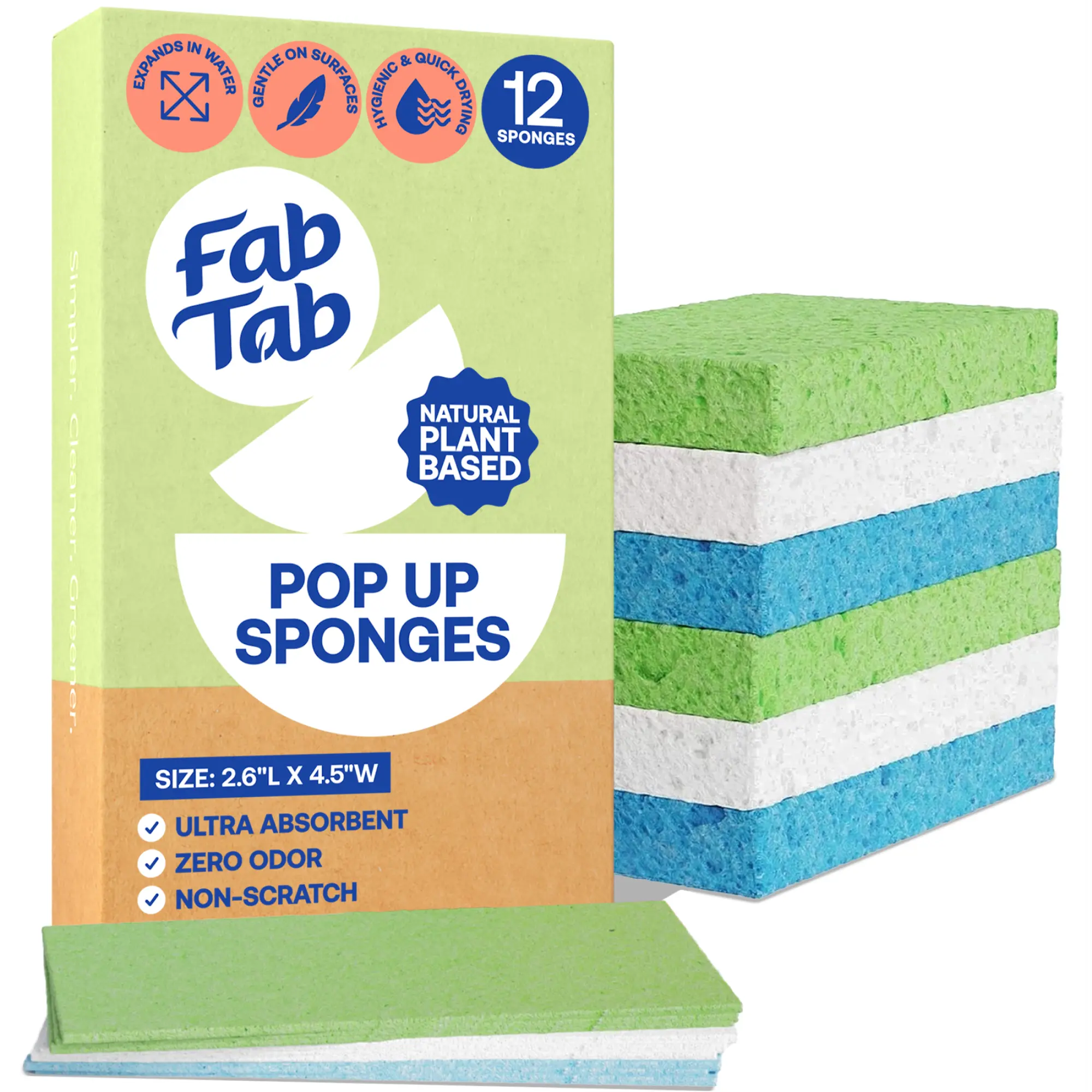Plant-Based Pop-Up Sponges - Pack of 12 Cellulose Sponges Compressed Sponges - Highly Absorbant, for Cleaning Countertop, Kitchens, Bathrooms, Quick Drying - Assorted Colors - Non Scratch. This Eco-Friendly sponges are odorless and machine washable