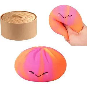 Glitter Dumpling Squishy,Slow Rising Stress Ball, Cute Bun Squeeze Toys Gradient Orange Pink, Soft Slow Rebound Relaxation Relief Squeeze Toys for Adults with Steamer Container,Orange