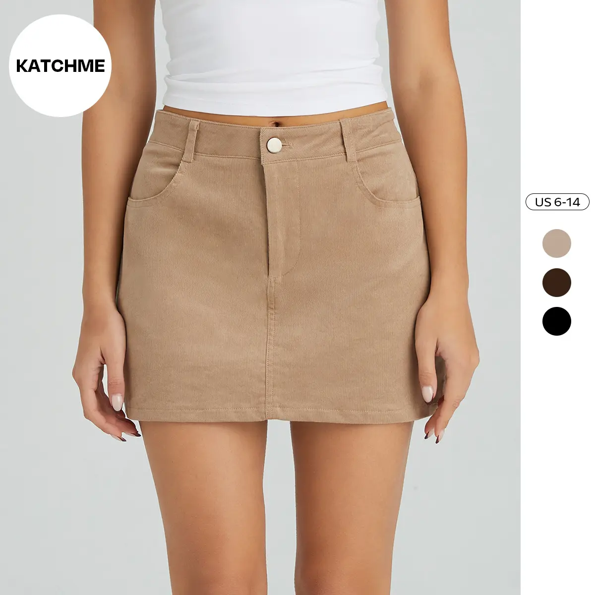 KatchMe Women's Leisure Mid-Rise Solid Color Side Pocket Mini Skirt with Lined, Versatile Button Skirt Outfits for Daily Wear, Minimalist Womenswear