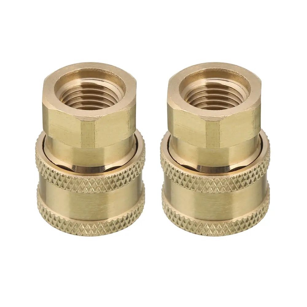 RIDGE WASHER Brass Pressure Washer Coupler Adapter 2-Pack, 1/4 in Quick Connect to 1/4" Female NPT Thread, 5000 PSI Ball Lock Disconnect, Easy Assembly, Nozzles Compatible, Father's Day Gift Option, Pressure Washer Equipment