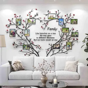 Love Family Tree Wall Decor Picture Frame Collage Removable 3D DIY  Wall Stickers for Living Room with Red Heart and Quote Family Like Branches on a Tree