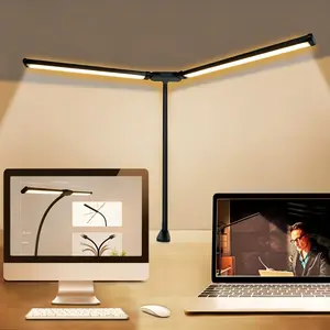 Black Double Head Clip-On LED Desk Lamp - Eye-Caring Architect Monitor Task Light with Flexible Adjustable Gooseneck, 3 Color Modes, 10 Brightness Levels, USB Port, 41cm Max Height - Home Decor Office Accessories for Study Workbench Reading