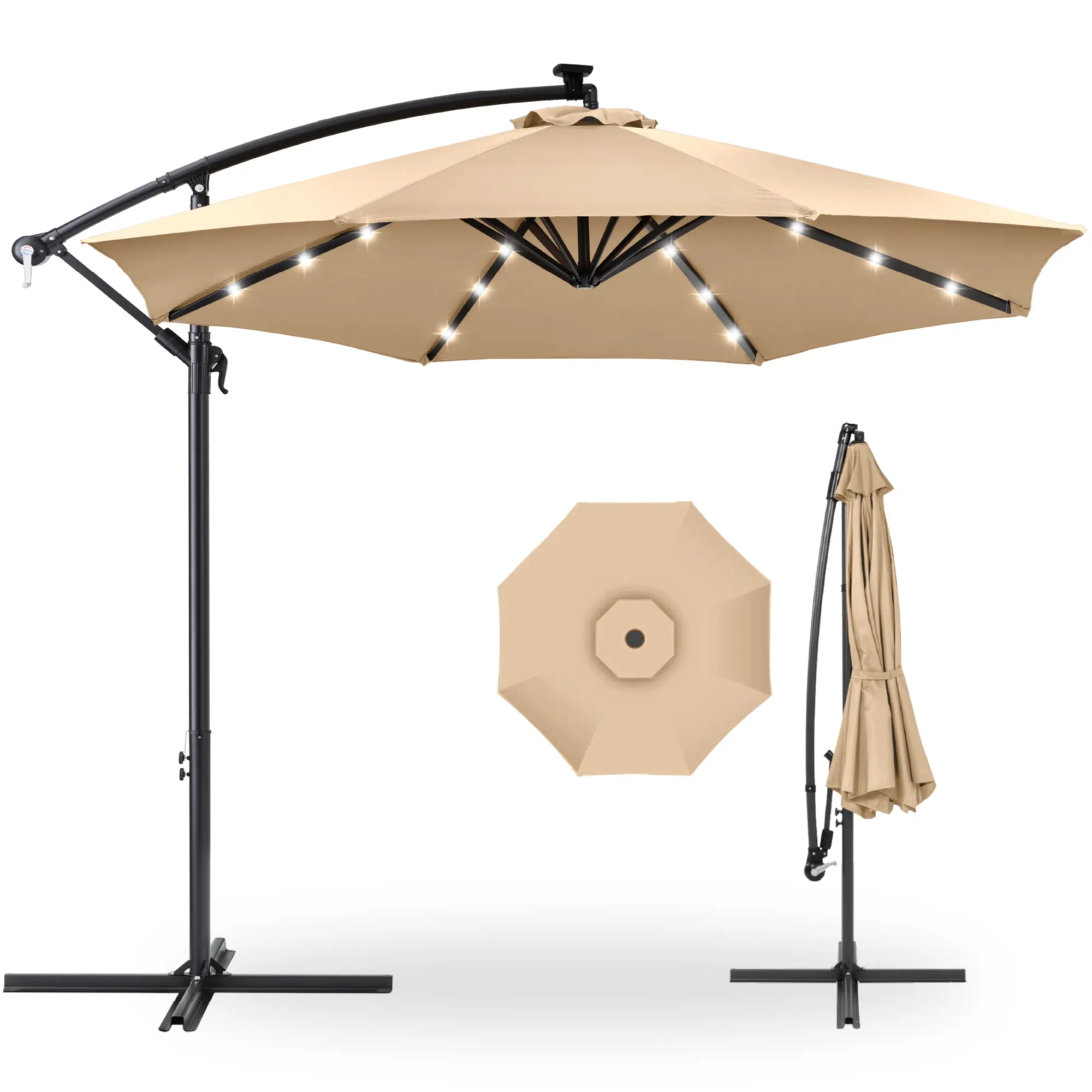 Best Choice Products 10ft Solar LED Offset Hanging Outdoor Market Patio Umbrella w/ Adjustable Tilt