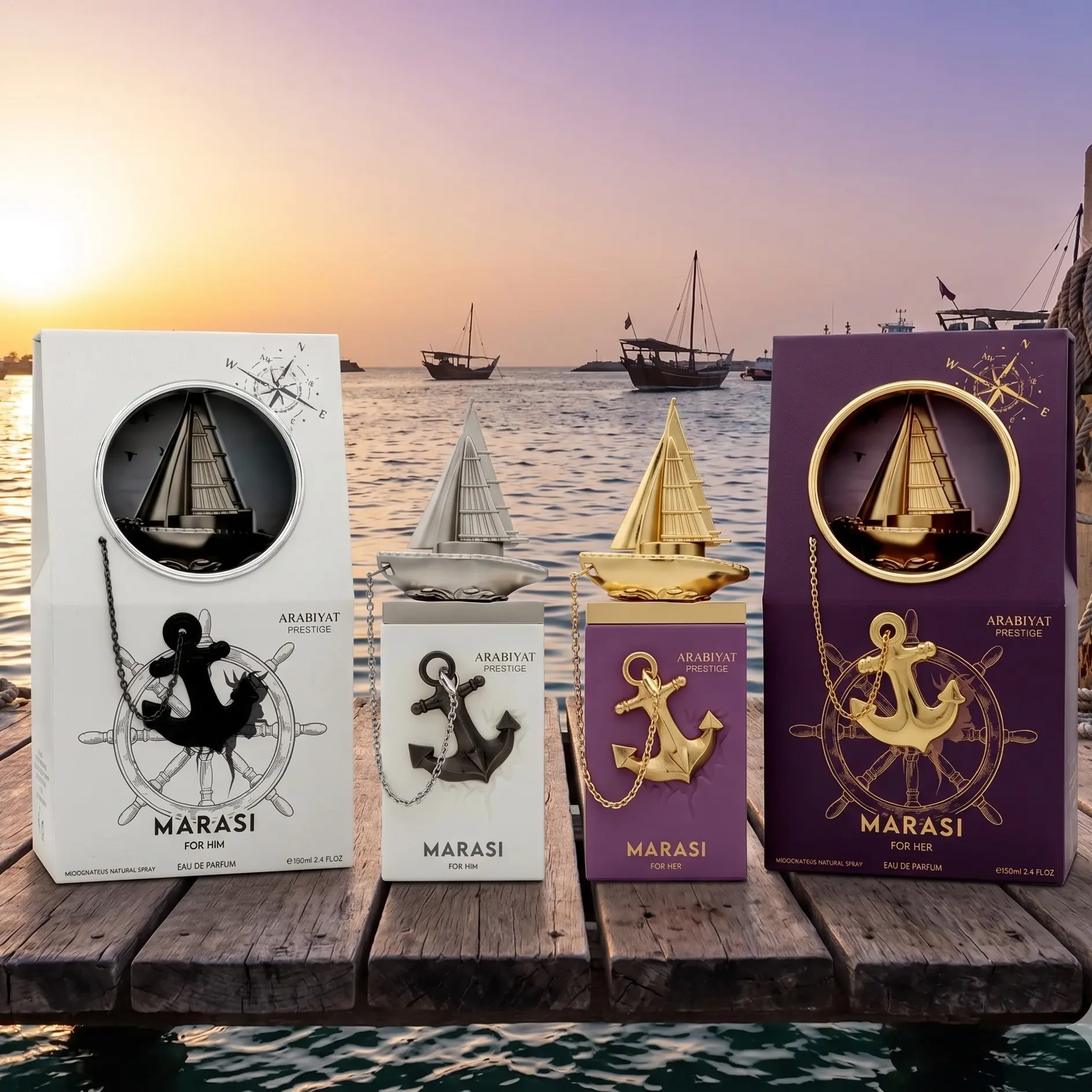 Arabiyat Marasi His & Hers EDP Fragrance Gift Set (2-Pack, 3.4 oz Each) - Woody Sweet Concentrated Spray, Tonka Beans, Bergamot Fresh Lift, Citrus Fruity, Creamy Marshmallow, Caramel Musk Trail, Luxurious Adult Scent, Edp Liquid Perfumes, Edp Spray