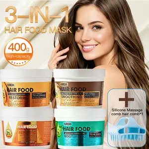 UUKKG 3-in-1 Hair Food Mask 400g - 21% Plant-based Treatment with Papaya Extract, Aloe Vera, Argan Oil, Vitamins C/E/F (Smoothing, Moisturizing, Curl Defining) for Damaged, Dyed Hair