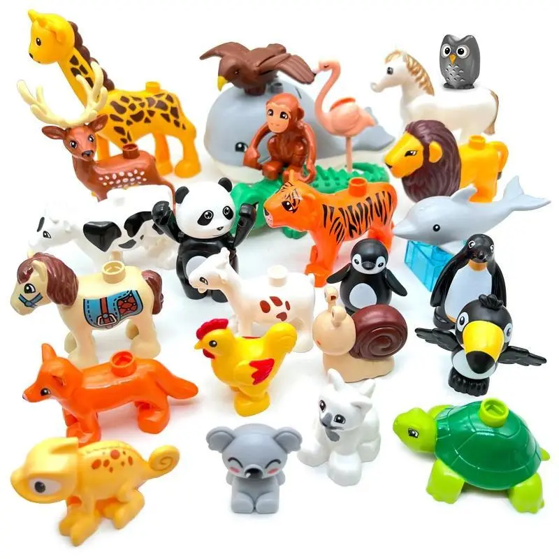 Big Building Block Accessories Animals Series Farm Elephant Shark Assemble Enlighten Compatible With Duploed Toys Children Gift