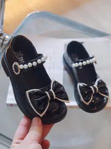 Girls' Princess Shoes Autumn New British Style Small Leather Shoes Baby Soft Sole Fashion Children Mary Jane Single Shoe Bowknot Design Flats