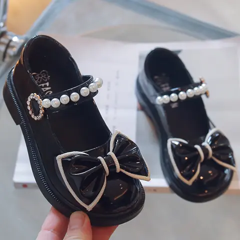 Girls' Princess Shoes Autumn New British Style Small Leather Shoes Baby Soft Sole Flat Bottom Shoes Fashion Children Mary Jane Single Shoe Bowknot Design Flats Fashionable Flats Bow Decorated Shoes