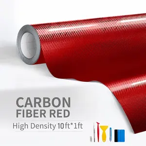 Carbon Fiber Vinyl Wrap Roll 1ft x 10ft,Super Glossy Car Wrap Film Featuring Bubble Free Air Release Technology, Car Motor Trucks DIY Interior Exterior Pillar Cover Decor With Wrap Tools