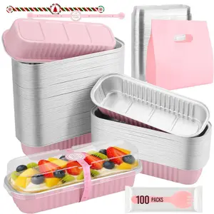 Mini Loaf Pans With Lids and Spoons, 6.8oz Mini Cake Containers for Baking, Rectangular Aluminum Foil Loaf Pans, Small Aluminum Cake Tins, Baking Containers Individual