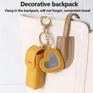 Mini Makeup Bag with Small Mirror, Portable Lipstick Case, Cute Keychain Pendant, Travel Cosmetic Pouch for Girls On-the-Go