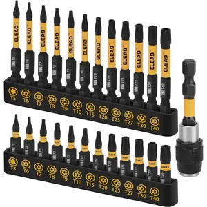 Tamper Proof Torx Bit Set: 25 Pieces T5-T40 Torx Security Bits Set |   Torque Star Bits with 2.5" Magnetic Extension Bit Holder and Storage Box |   S2 Steel