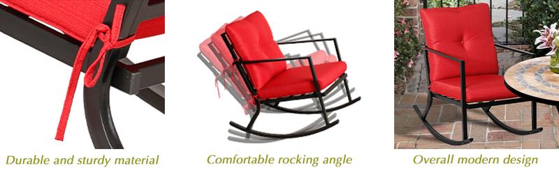 BALI OUTDOORS Patio Rocker Chair Rocking Chairs 2 Piece Modern Outdoor Furniture Red Thick Cushions, Black Steel Frame #springtok