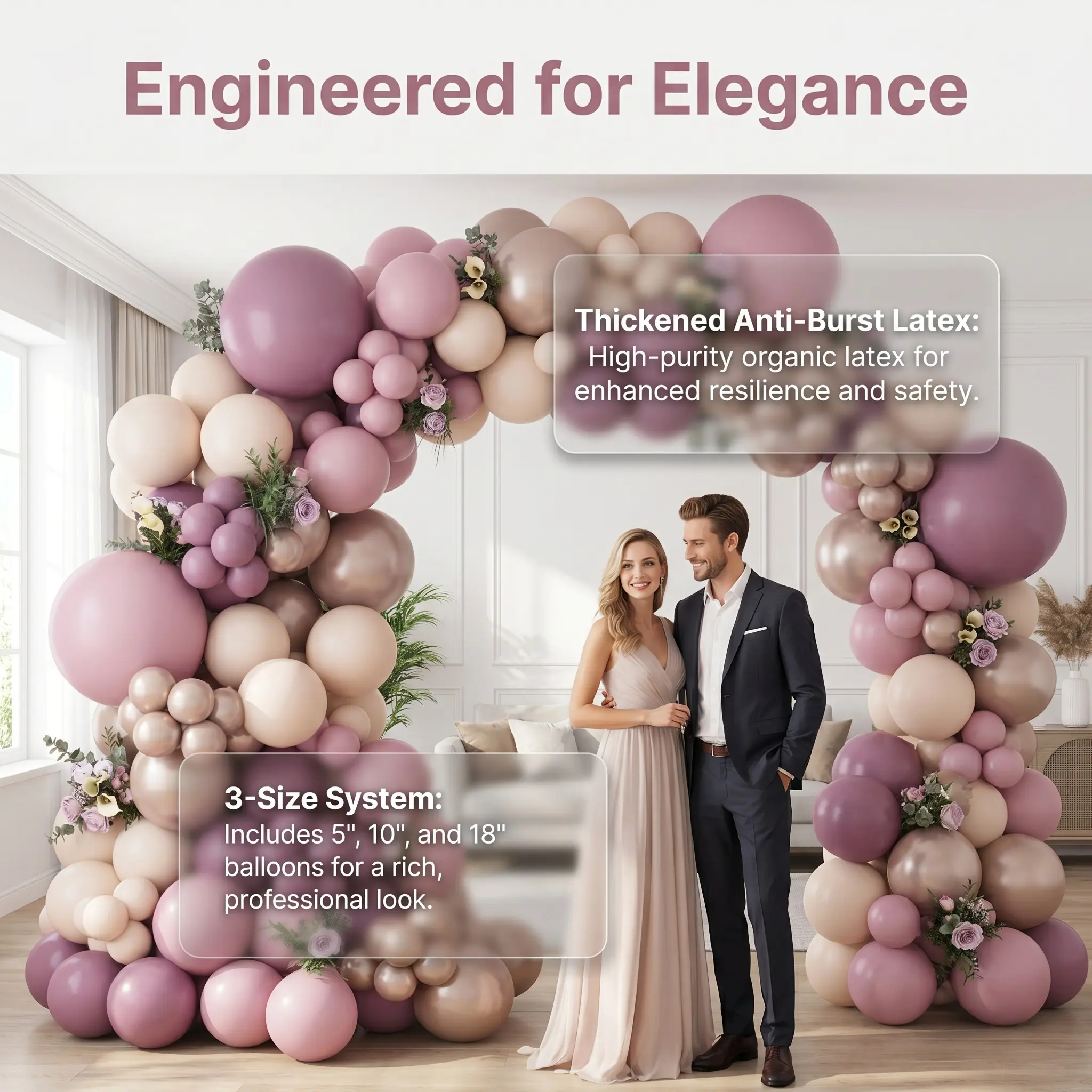 Retro Mauve Pink Metallic Balloon Arch Set All Sizes Latex Balloons for Gender Reveal Party
