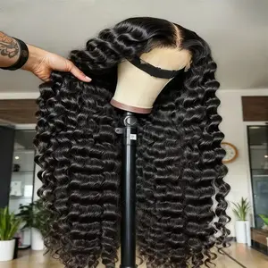 Gabrielle Hair 200 Density Deep Wave Wigs Human Hair 30 36 Inch 13x4 HD Transparent Lace Front Human Hair Wigs For Women 13x6 Lace Frontal Wigs Natural Color 4X4 Lace Closour Curly Wigs