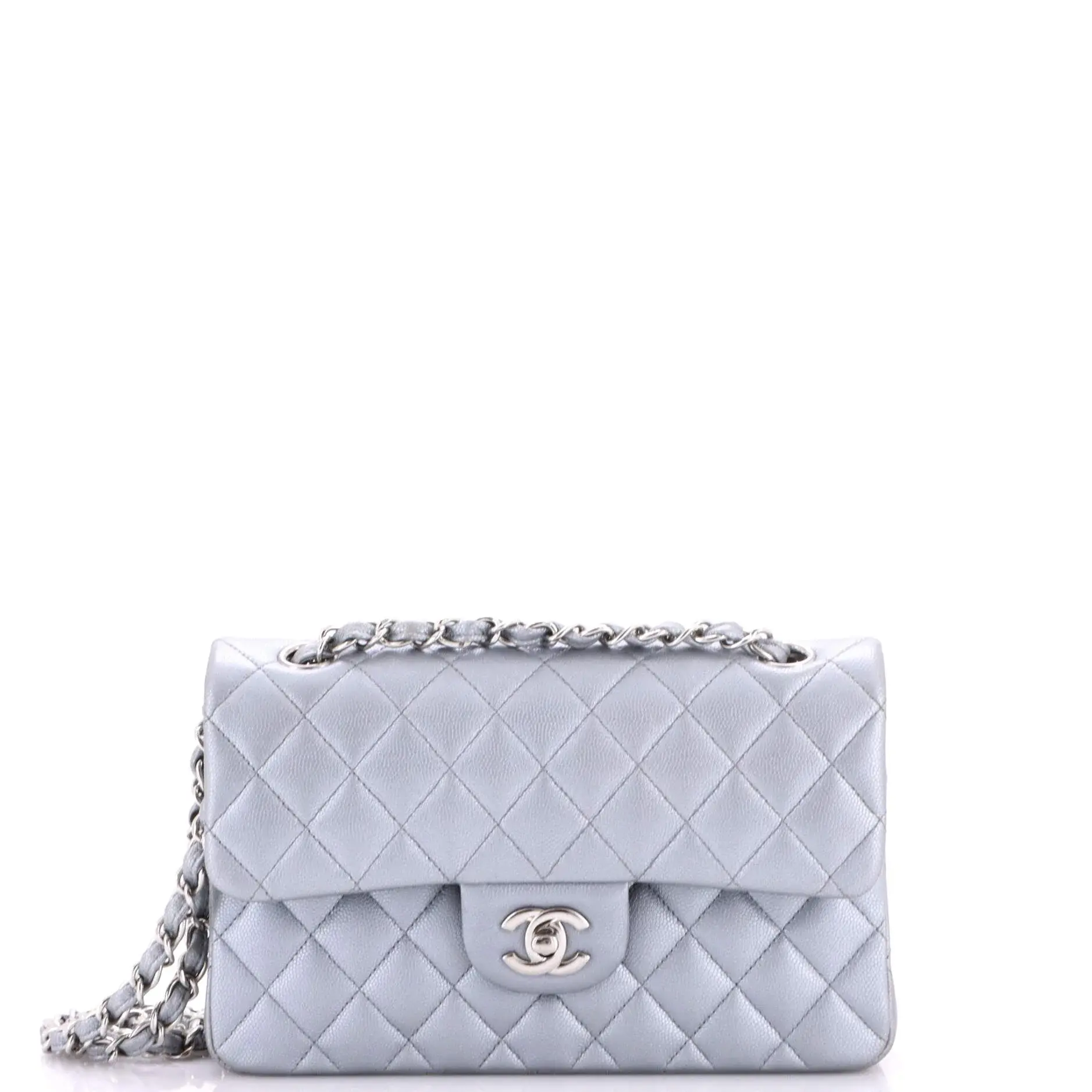 Pre-owned CHANEL Leather Shoulder Bags Classic Double Flap Bag Quilted Iridescent Caviar Small by Rebag