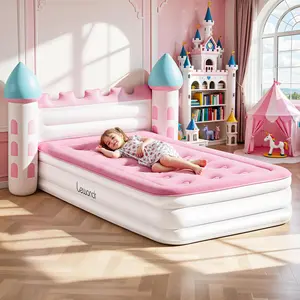 Inflatable Kids Bed, Pink Castle Toddler Travel Bed with Electric Air Pump, Kids Blow Up Mattress with Portable Storage Bag, Kids Air Mattress Princess Toddler Bed for Home Camping Sleepovers