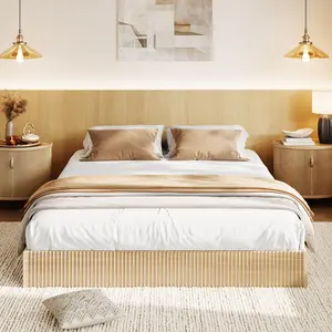Garvee - Marco de Cama de Madera, Plataforma de Madera con diseño Estriado, Marco de Cama Individual XL con Soporte de Estudio, fácil Montaje, no Necesita somier, sin Ruido, Roble