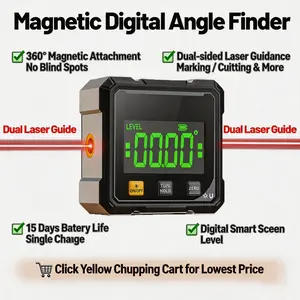Rechargeable Dual Laser Digital Level and Inclinometer - 4-Sided Strong Magnetic Grip Angle Measure Tool, Protractor for Woodworking