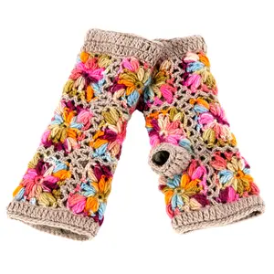 Multi Color Flower Crochet Fingerless Gloves