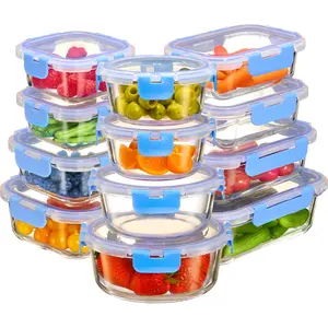FineDine Glass Storage Containers with Lids - Leak Proof, Dishwasher Safe Glass Food Storage Containers for Meal Prep or Leftovers