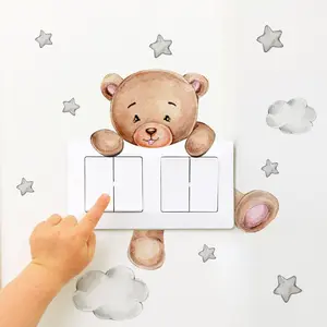 Cartoon Bear Star Removable Switch Sticker Light Switch Decor Decals Family DIY Decor Wall Art for Kids Living Room Decor