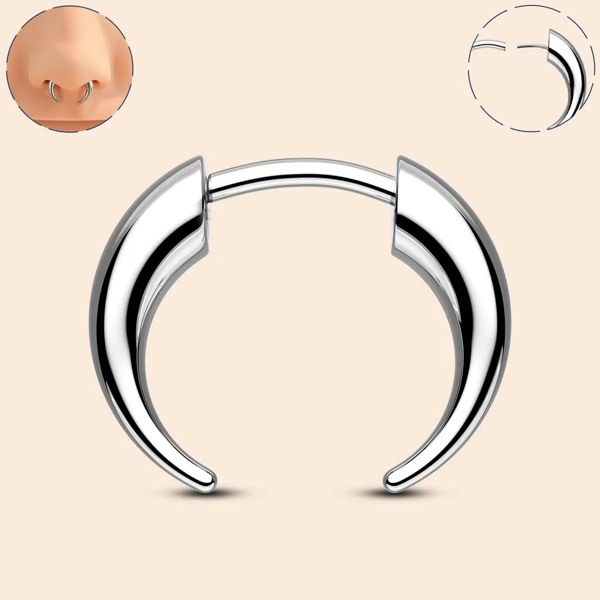 Oufer 16G Titanium Fake Stretched Threadless Push Pin Pincher Horseshoe Septum Ring-16G Thickness Oufer 16G Titanium Fake Stretched Threadless Push Pin Pincher Horseshoe Septum Ring-16G Thickness