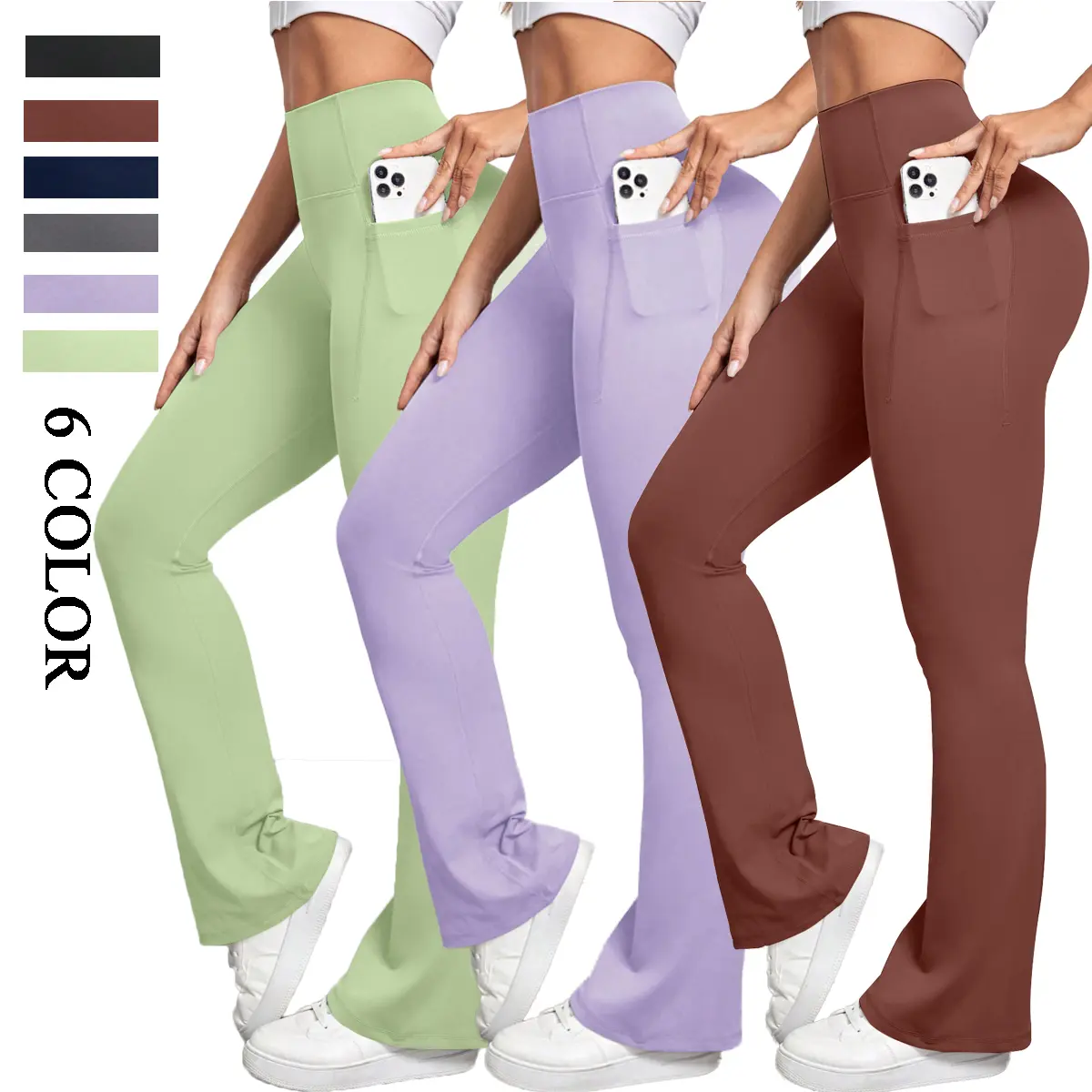 Women's Crossover V-Waist Flare Leggings - Athletic Stretchable Casual Sport Trousers, Soft High-Stretch Bootcut Fitness Activewear with Pockets & Tummy Tuck Shapewear for Pilates, Elegant Gym Outfits, High Stretch Bottoms, Crossover Flare Leggings, Leggi