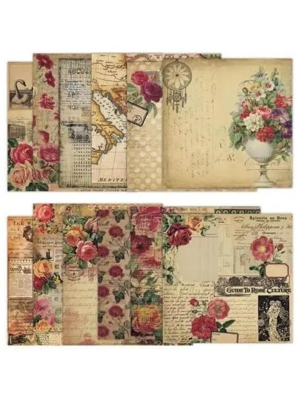 Scrapbook Paper 12 x12 - 24Sheets Double-Sided Retro Rose Patterned Paper Junk Journaling Scrapbooking CardStock Papers Pad for Cardmaking DIY Origami Craft Papers.
