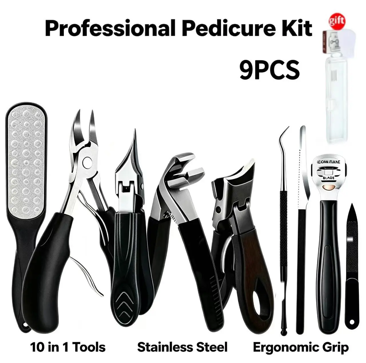 9-Piece Nail Clippers Set for Seniors, Curved-Blade Wide-MouthAngled Nippers with ErgonomicComfort-Grip Handles, Unisex ManicureKit, Nail Care Tool