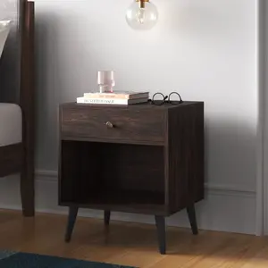 Vansant 1 - Drawer Nightstand with Drawer and Open Compartment, Solid Wood Legs
