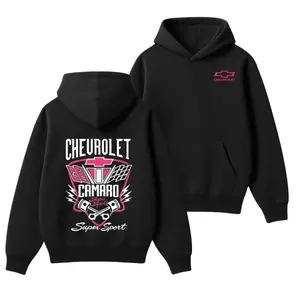 Camaro Super Sport Hoodie, Pink Racing Logo Graphic Sweatshirt, Classic Chevy Performance Hoodie for Car Lovers