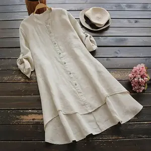 Women's Casual Long Shirt Dress Plus Size L-5XL Lightweight Sheer Button Cardigan Long Sleeve Dress Holiday Loose Waist Vestidos Elegant Womenswear