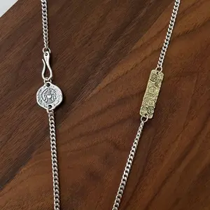 1pc S925 Sterling Silver Heavy Craft Vintage Fortune Buddha Pendant Hook Chain Necklace Trendy Hip Hop Unisex Cuban Single Chain