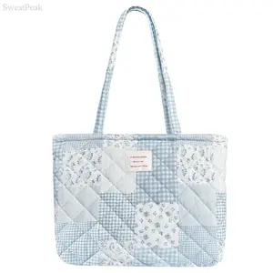 Women's Floral Quilted Tote Bag - Cute Padded Shoulder Style with Zipper, Lightweight Small Gym Option, Aesthetic Everyday Carry Purse for Shopping Travel, Tote Bags, Bags For Women Purses