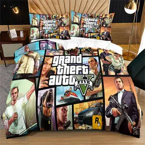 Gta Pattern Bedding Set, Soft Comfortable Durable Bedroom Decor Gift, Includes 1 Fitted Sheet and 1 or 2 Pillowcases, No Core Included, Modern Bedding Set
