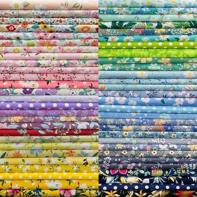 5"x 5" 50 PCS 100% Cotton Floral Fabric Squares Bundles Quilting Supplies for Sewing DIY & Quilt Beginners_Floral